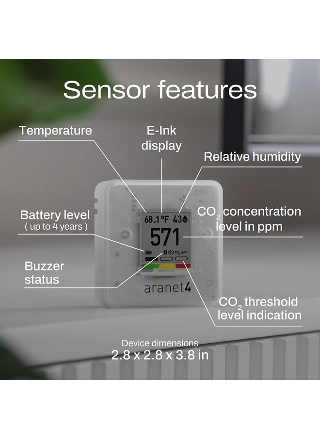 Aranet4 Home: Wireless Indoor Air Quality Monitor for Office or School (CO2, Temperature, Humidity and More) Portable, Battery Powered, E-Ink Screen, App for Configuration & Data History