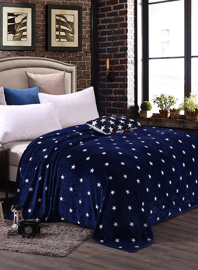 Star Pattern Skin-Friendly Warm Blanket Cotton Blue/White 180x200cm