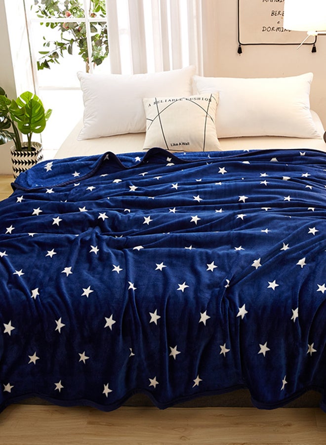 Star Pattern Skin-Friendly Warm Blanket Cotton Blue/White 180x200cm