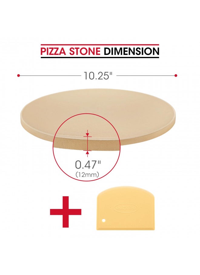 Unicook Pizza Stone, 10.25 Inch Round Pizza Grilling Stone, Small Pizza Stone for Oven, Baking Stone, Perfect Size for Personal Pizza, Ideal for Baking Crisp Crust Pizza, Bread, Cookies and More