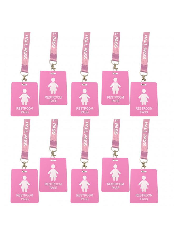 Hall Pass Lanyards with Card Passes,Unbreakable School Classroom Passes Set for Teacher Parents (Hall Bathroom Library Office & Nurse), 10 Pcs (Girls' Restroom Pass)