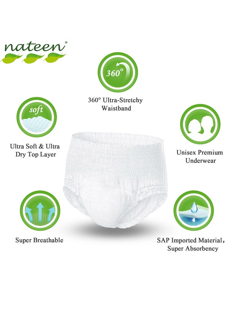 Nateen Hospeen Adult Diaper Pants size Medium, Adult pull ups for light Incontinence, period pants for heavy flow, super comfort fit women panty for postpartum, waist size 60-110cm, Day 40 counts.