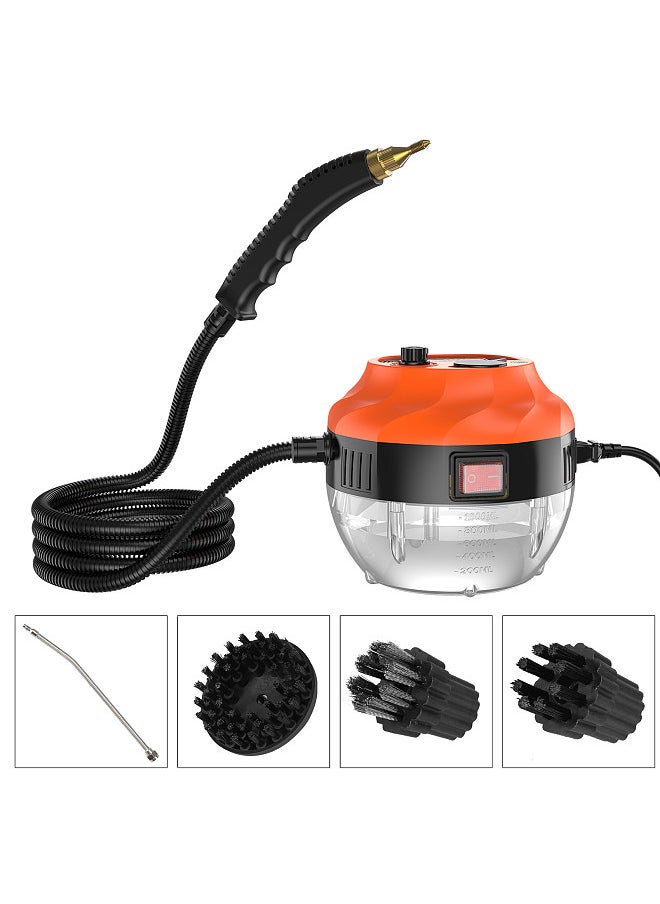 1500W Portable Handheld Steam Cleaner, High Temperature Pressurized Steam Cleaning Machine, with Brush Heads, for Kitchen Furniture Bathroom Car, Black/Orange