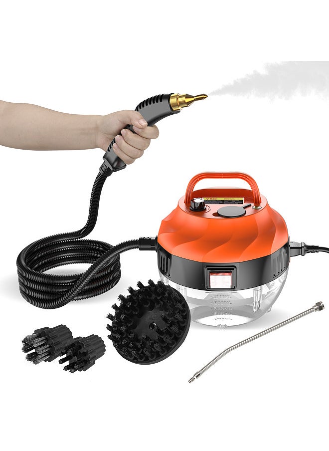 1500W Portable Handheld Steam Cleaner, High Temperature Pressurized Steam Cleaning Machine, with Brush Heads, for Kitchen Furniture Bathroom Car, Black/Orange