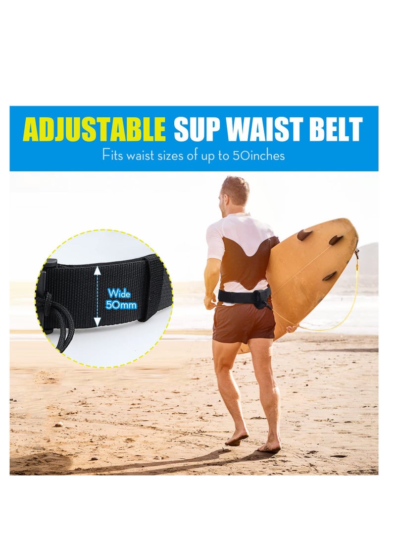 Sup Leash Waist Belt, Quick Release Paddle Board Waist Leashes Belt, 50mm Standard Adult Adjustable QR Safety Waistbelt Fits for Stand Up Paddleboards Use with Ankleleash Black