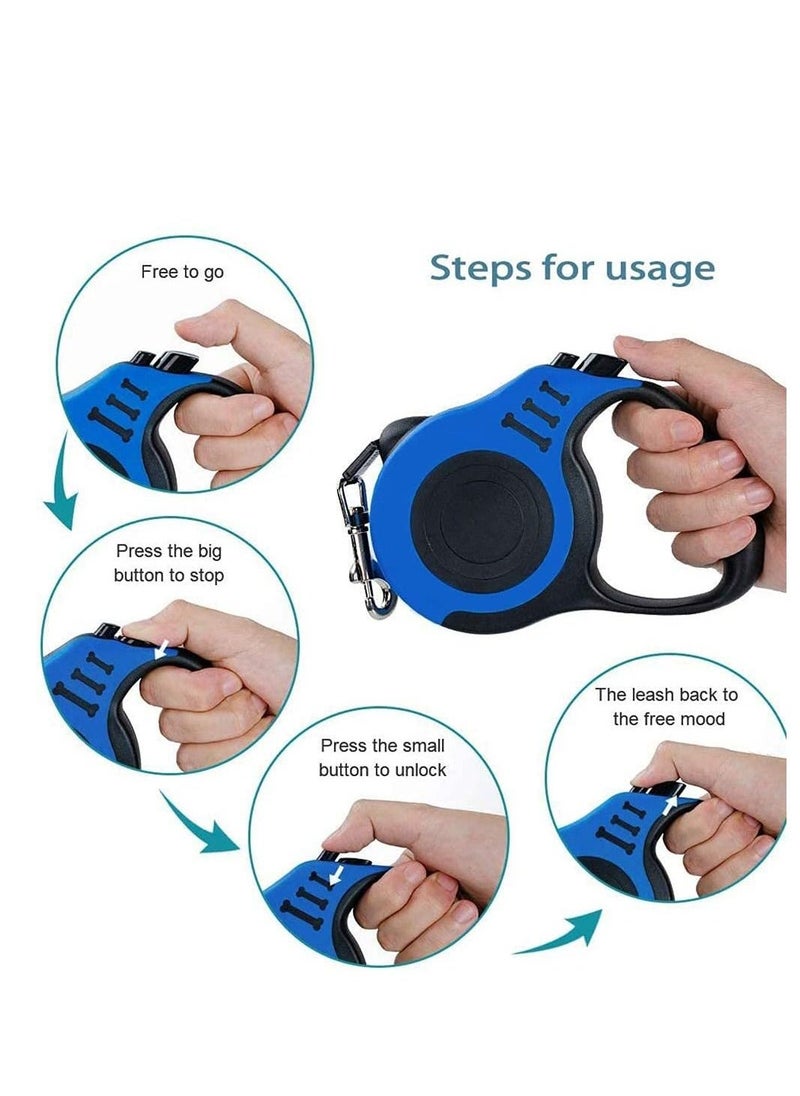 Retractable Dog Leash, Pet Walking Leash With Anti-slip Handle, Strong Nylon Tape, Tangle-free,One-handed One Button Lock & Release, Suitable For Small/Medium Dog Or Cat (16 ft)