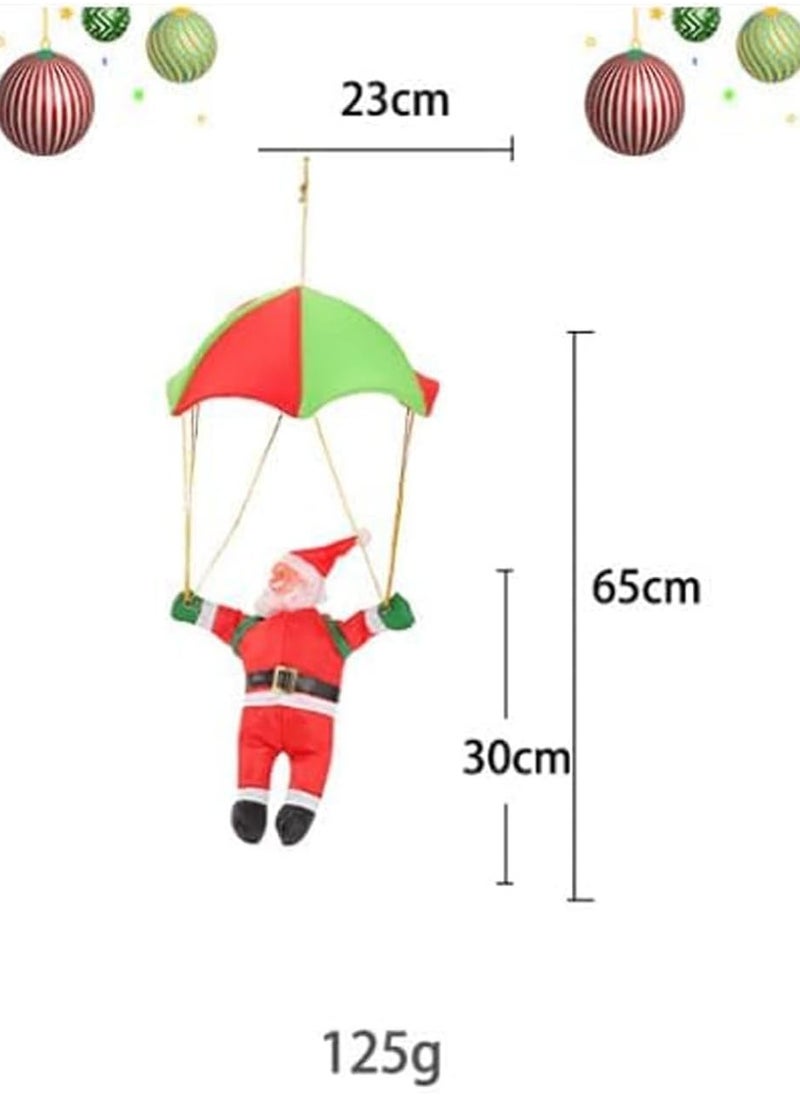 Christmas Santa Parachute Decorations,Christmas Tree Ornament,Christmas Hanging Decor Santa Claus Plush Santa Doll Xmas Ornament Miniature Climbing Rope Decorations (30cm)