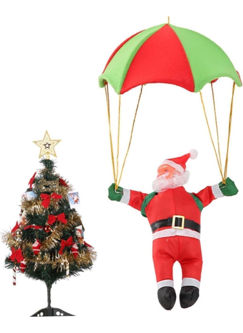 Christmas Santa Parachute Decorations,Christmas Tree Ornament,Christmas Hanging Decor Santa Claus Plush Santa Doll Xmas Ornament Miniature Climbing Rope Decorations (30cm)