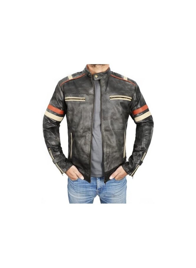 Cafe Racer Jacket Vintage Motorcycle Retro Moto Distressed Leather Jacket | Distressed Motorcycle Jacket Men