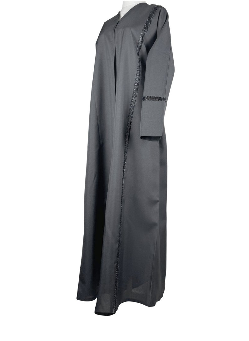 Black Formal Abaya with Diagonal Cascade Beadwork and Embellished Sleeves