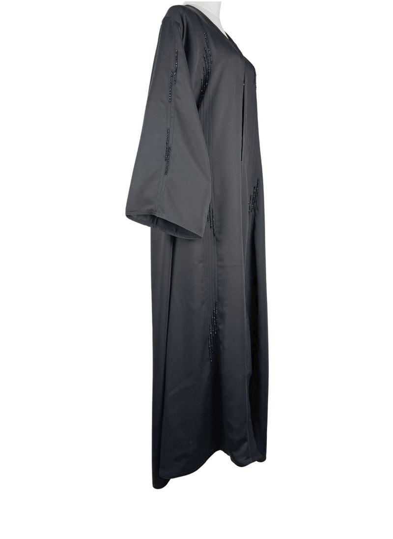 Black Formal Abaya with Linear Sparkle Beadwork