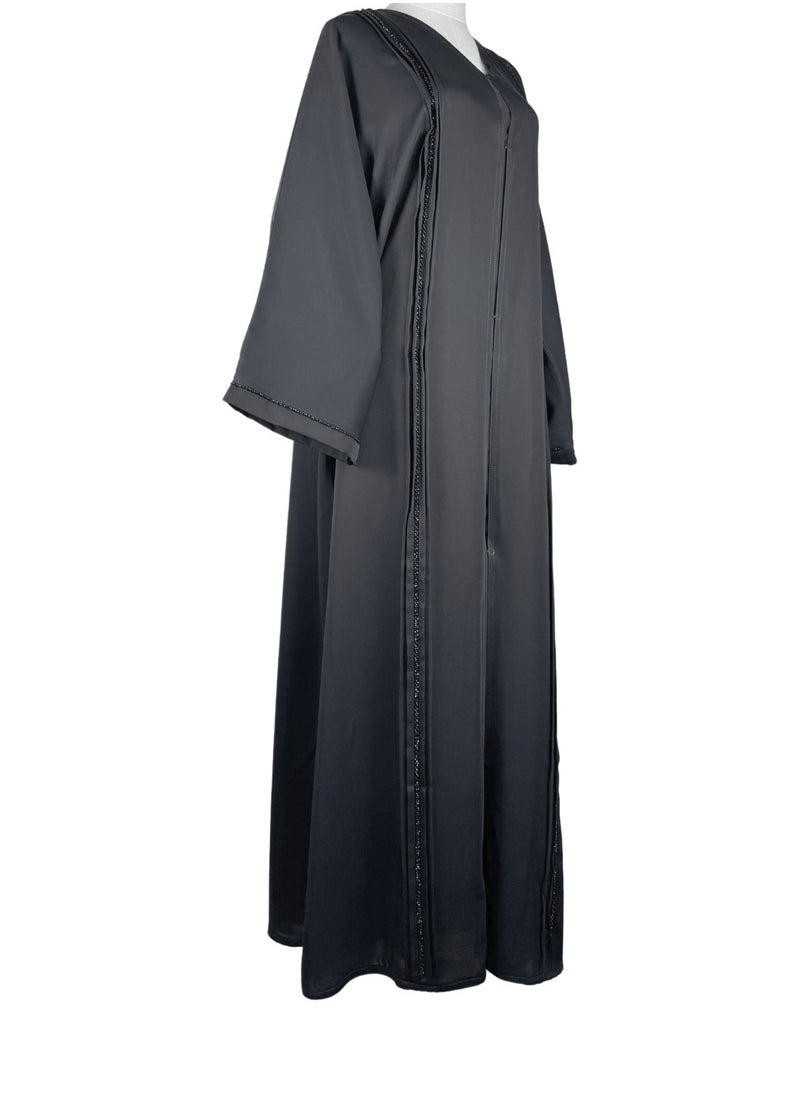 Black Formal Abaya with Elegant Trim Beadwork