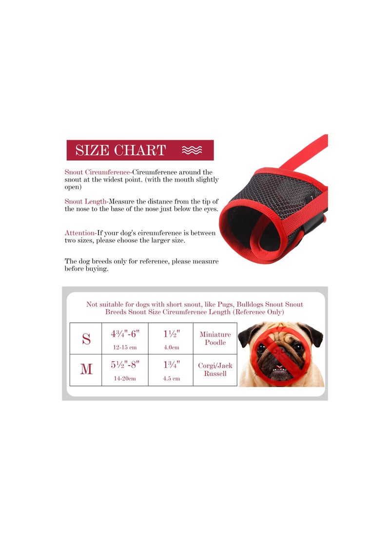 Dog Muzzle, Soft Nylon Muzzle Dog Mouth Guard Dog Mouth Cover with Breathable Mesh Fabric and Adjustable Strap, Health Guard for Small Medium Dogs Anti Biting Barking Chewing(4 Pcs )(Red+Black)(S)