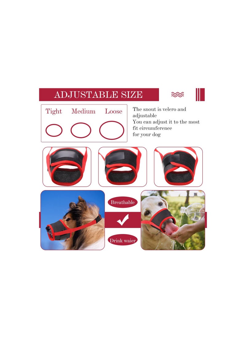 Dog Muzzle, Soft Nylon Muzzle Dog Mouth Guard Dog Mouth Cover with Breathable Mesh Fabric and Adjustable Strap, Health Guard for Small Medium Dogs Anti Biting Barking Chewing(4 Pcs )(Red+Black)(S)
