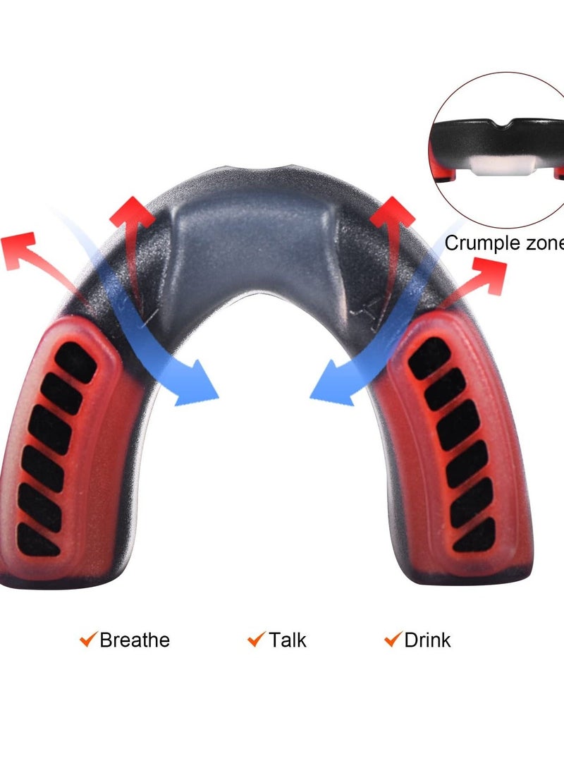 Sports Mouthguard for Soccer, Basketball, Lacrosse, Field Hockey, Mixed Martial Arts, Boxing, Jiu-Jitsu, Breathable Mouthguard for Adults and Teens White/Black + Black/Red