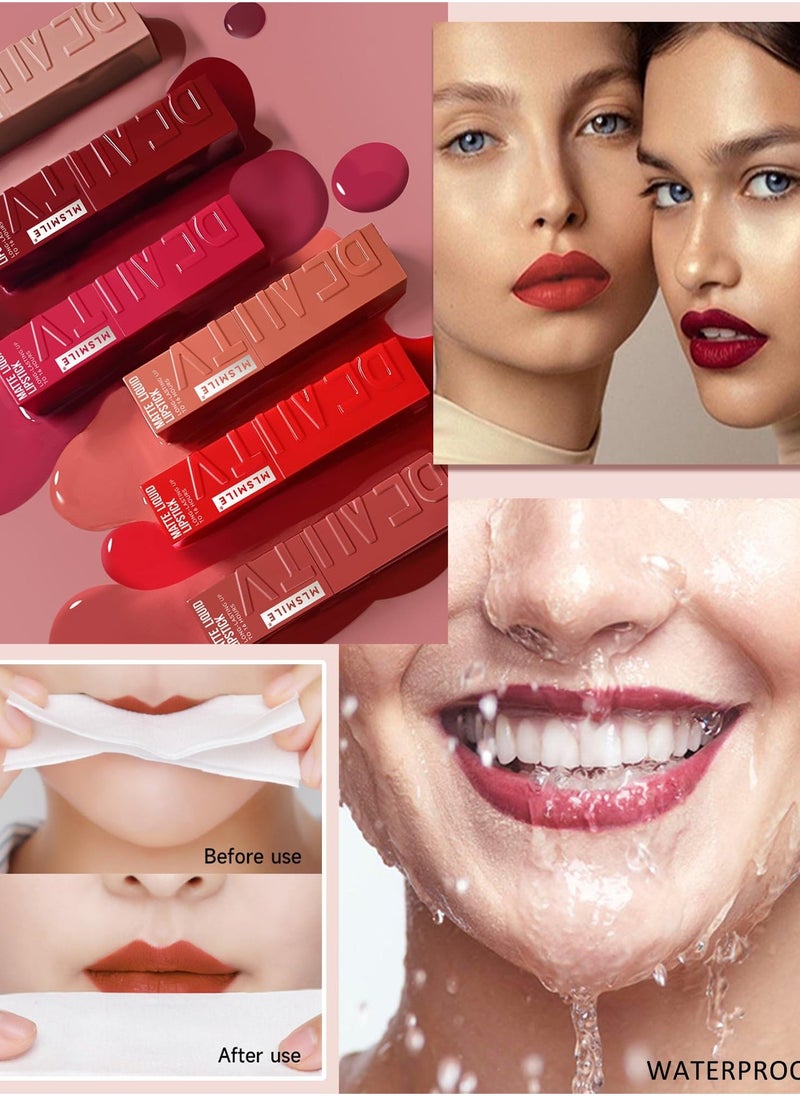 3 Pcs Matte Liquid Lipstick, Long Lasting Waterproof Not Fade Non Stick Cup Lip Balm, Nude High Pigmented Long Lasting Waterproof Velvet Moisturize Lip Gloss Set for Girls and Women