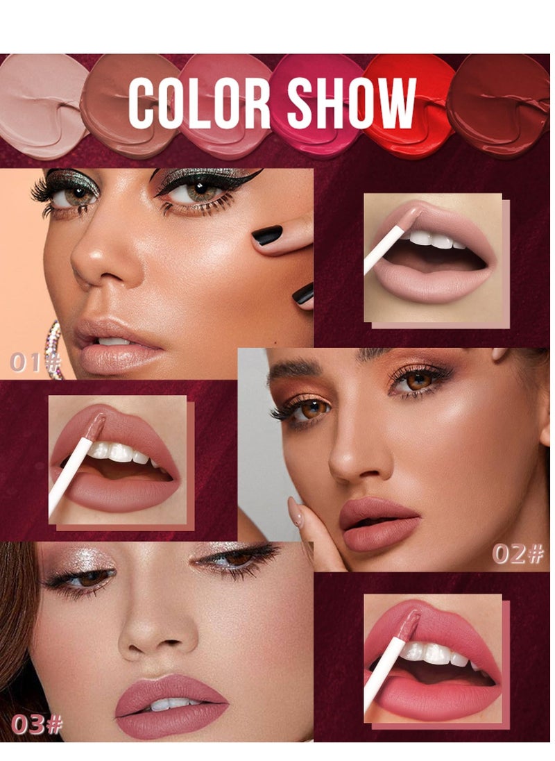 3 Pcs Matte Liquid Lipstick, Long Lasting Waterproof Not Fade Non Stick Cup Lip Balm, Nude High Pigmented Long Lasting Waterproof Velvet Moisturize Lip Gloss Set for Girls and Women