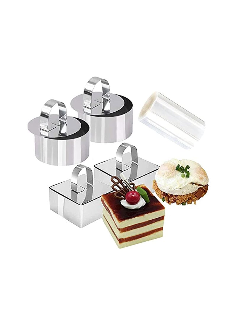 9 Pieces Of 3.15 Inch Food Display Ring, Stainless Steel Round Square Cake Ring Mold, With 3 Inch Cake Ring, With Cooking Press, For Baking Cakes And Pastries