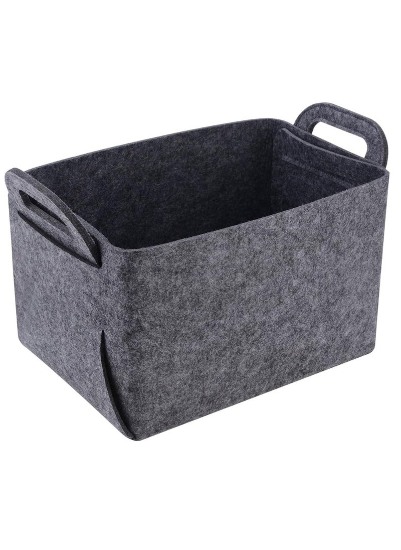 Felt Storage Basket, Foldable Felt Basket Storage Bins, Open Storage Bins Boxes with Handle, Suitable for Clothes, Baby Products, Books,Toys (Black)