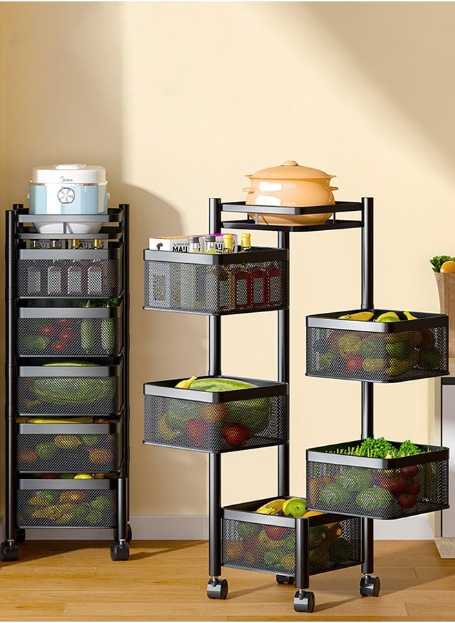 5-Layer Kitchen Storage Rack, Rotatable Fruit And Vegetable Storage Basket, Multi-Purpose Storage Rack, Black