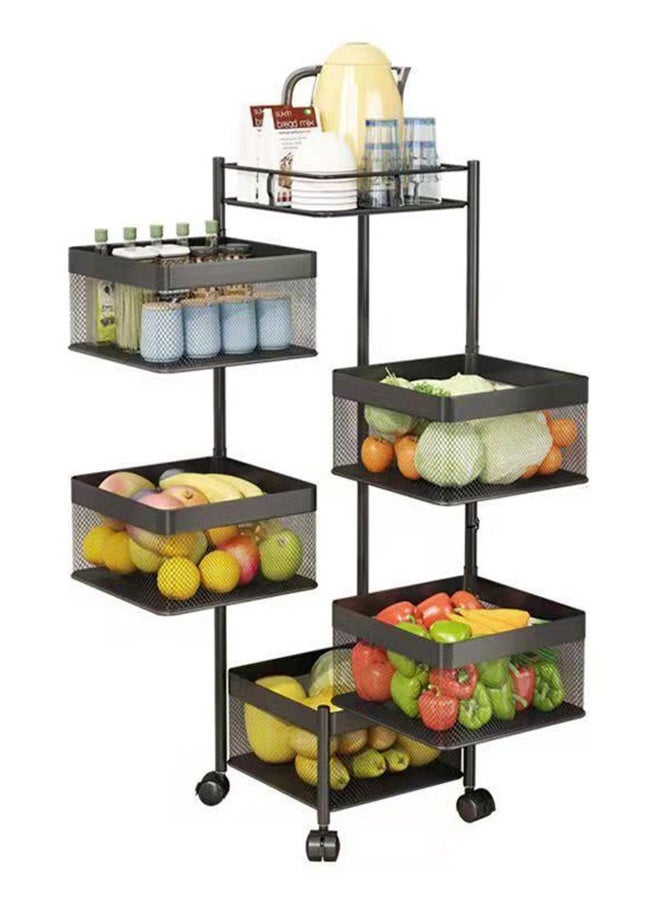 5-Layer Kitchen Storage Rack, Rotatable Fruit And Vegetable Storage Basket, Multi-Purpose Storage Rack, Black