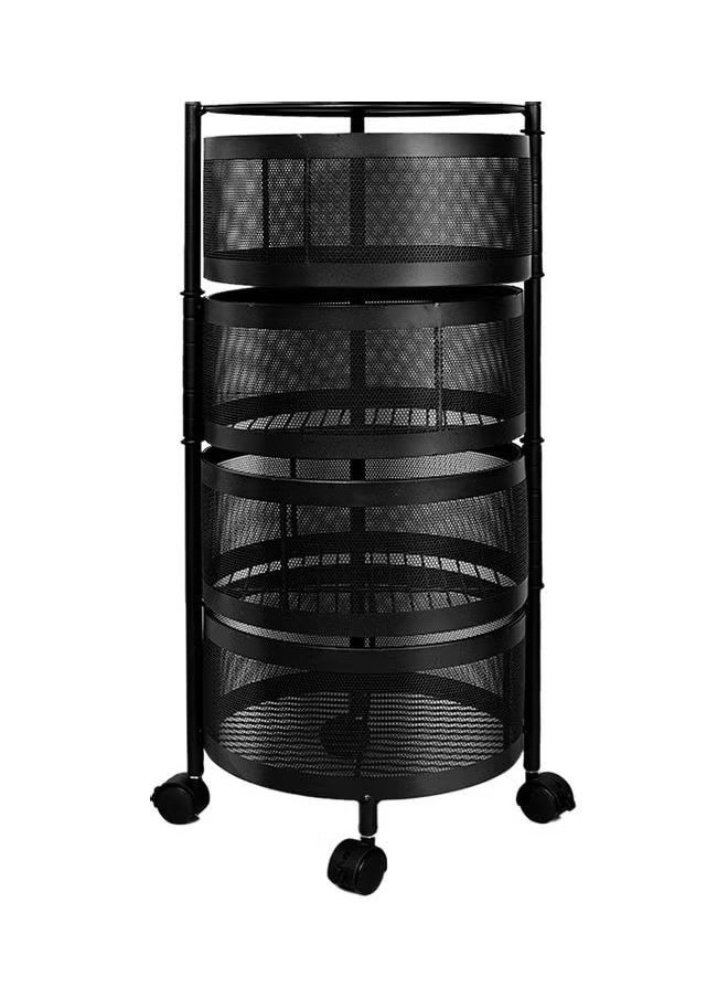 4-Layer Round Storage Rack, Kitchen Bathroom Living Room Floor-Standing Multi-Layer Storage Rack With Wheels, Black