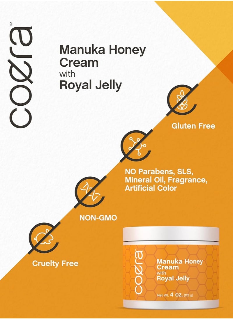 Manuka Honey Cream | with Royal Jelly | 4oz | Hydrating Moisturizer for Face & Skin | Free of Parabens, SLS, & Fragrances | Packaging May Vary