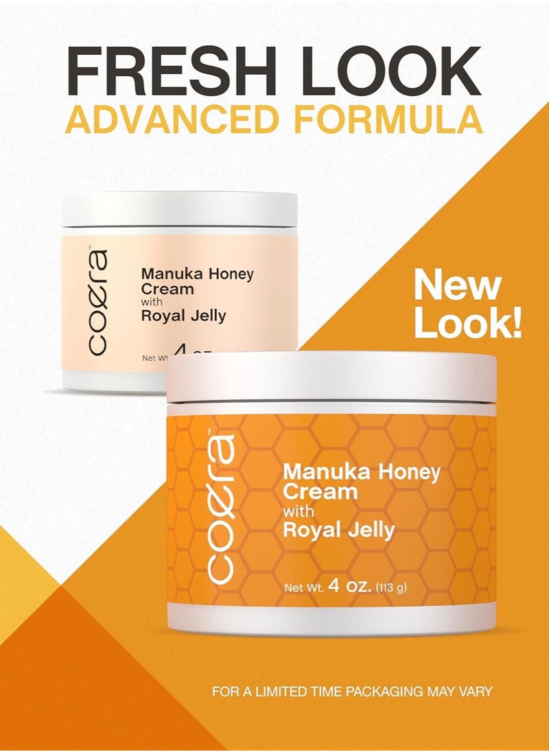 Manuka Honey Cream | with Royal Jelly | 4oz | Hydrating Moisturizer for Face & Skin | Free of Parabens, SLS, & Fragrances | Packaging May Vary