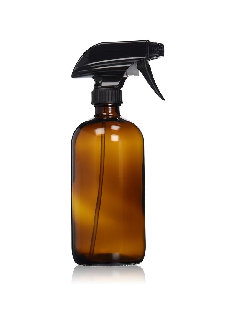 Empty Amber Glass Spray Bottle - Large 16 oz Refillable Container is Great for Essential Oils, Homemade Cleaning Products, Aromatherapy - Durable Black Trigger Sprayer w/Mist and Stream Setting