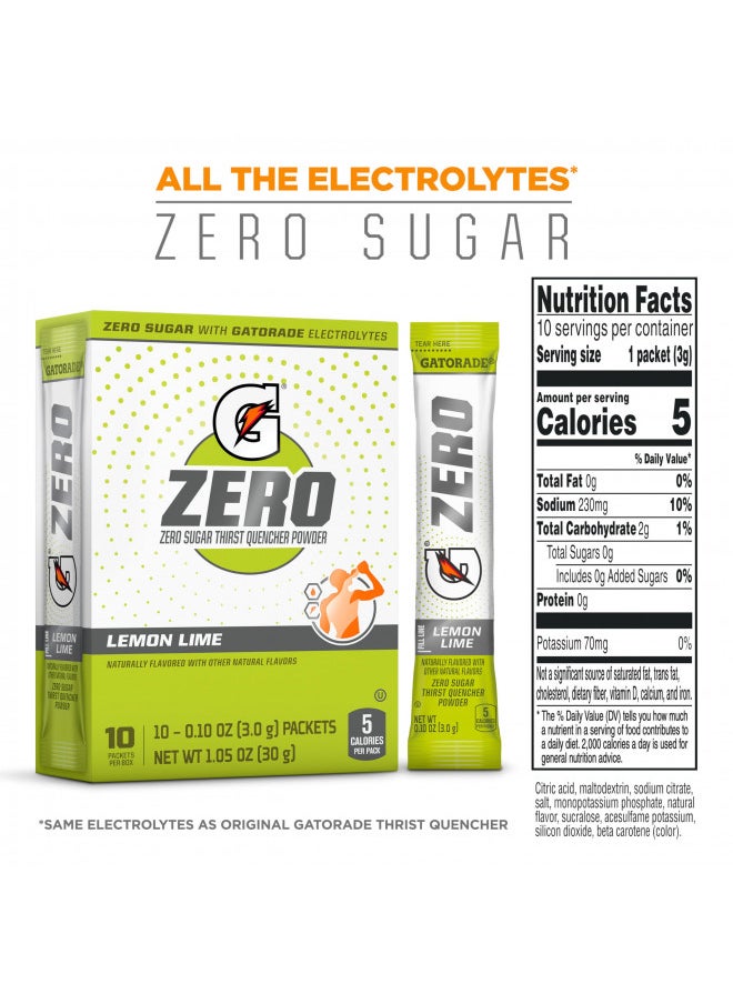 Gatorade G Zero Powder, Lemon Lime, 0.10oz Packets, 10 Count (Pack of 12)