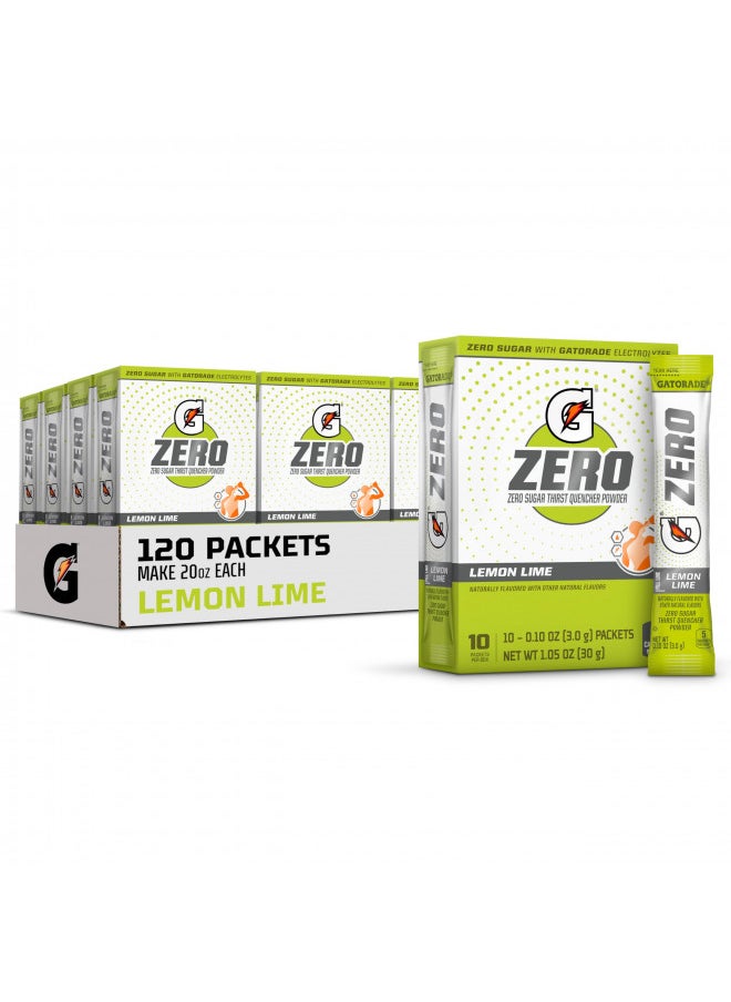 Gatorade G Zero Powder, Lemon Lime, 0.10oz Packets, 10 Count (Pack of 12)