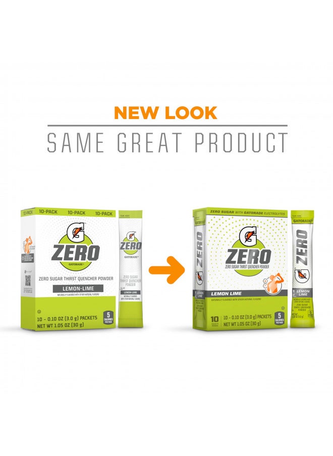 Gatorade G Zero Powder, Lemon Lime, 0.10oz Packets, 10 Count (Pack of 12)