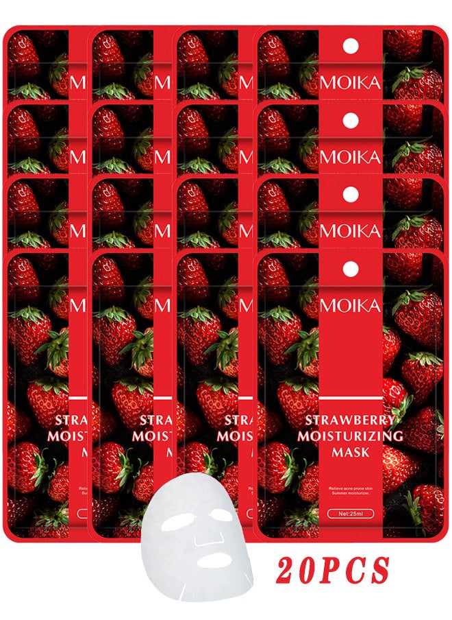 20PCS Facial Sheet Mask Organic Face Mask Essence Moisturizing Collection Hydrating Moisturizing Brightening And Soothing - STRAWBERRY MOISTURIZING MASK