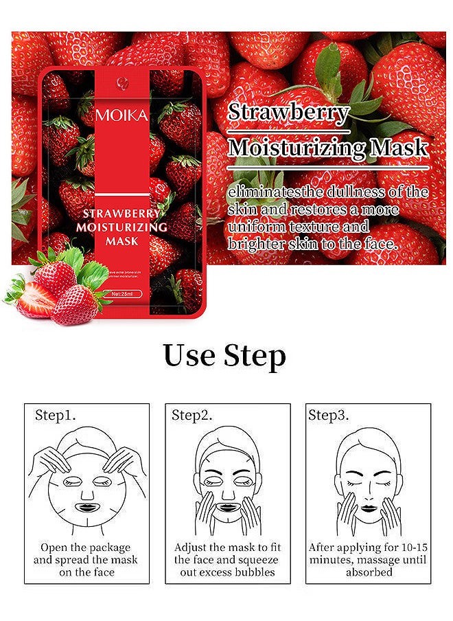 20PCS Facial Sheet Mask Organic Face Mask Essence Moisturizing Collection Hydrating Moisturizing Brightening And Soothing - STRAWBERRY MOISTURIZING MASK