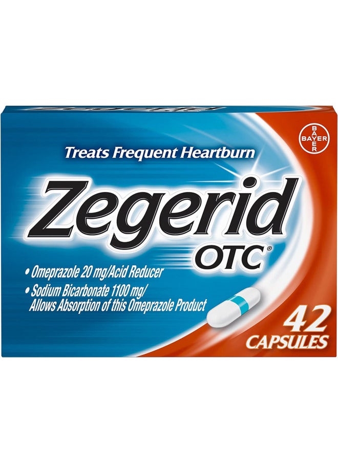 Zegerid OTC Heartburn Relief, 24 Hour Stomach Acid Reducer Proton Pump Inhibitor with Omeprazole and Sodium Bicarbonate, Capsules, 42 Count (Pack of 1)