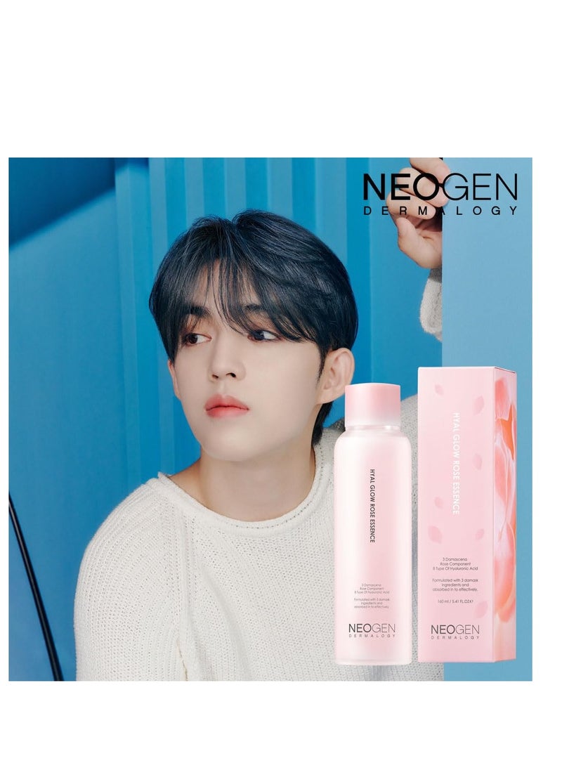 DERMALOGY by NEOGEN Hyal Glow Rose Essence - Hydrating Essence with 74% of Damask Rose Water Damask Rose Flower Oil & Damask Rose Extract 160ml / 5.41 oz