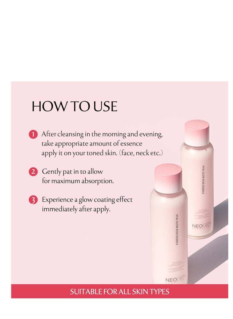 DERMALOGY by NEOGEN Hyal Glow Rose Essence - Hydrating Essence with 74% of Damask Rose Water Damask Rose Flower Oil & Damask Rose Extract 160ml / 5.41 oz