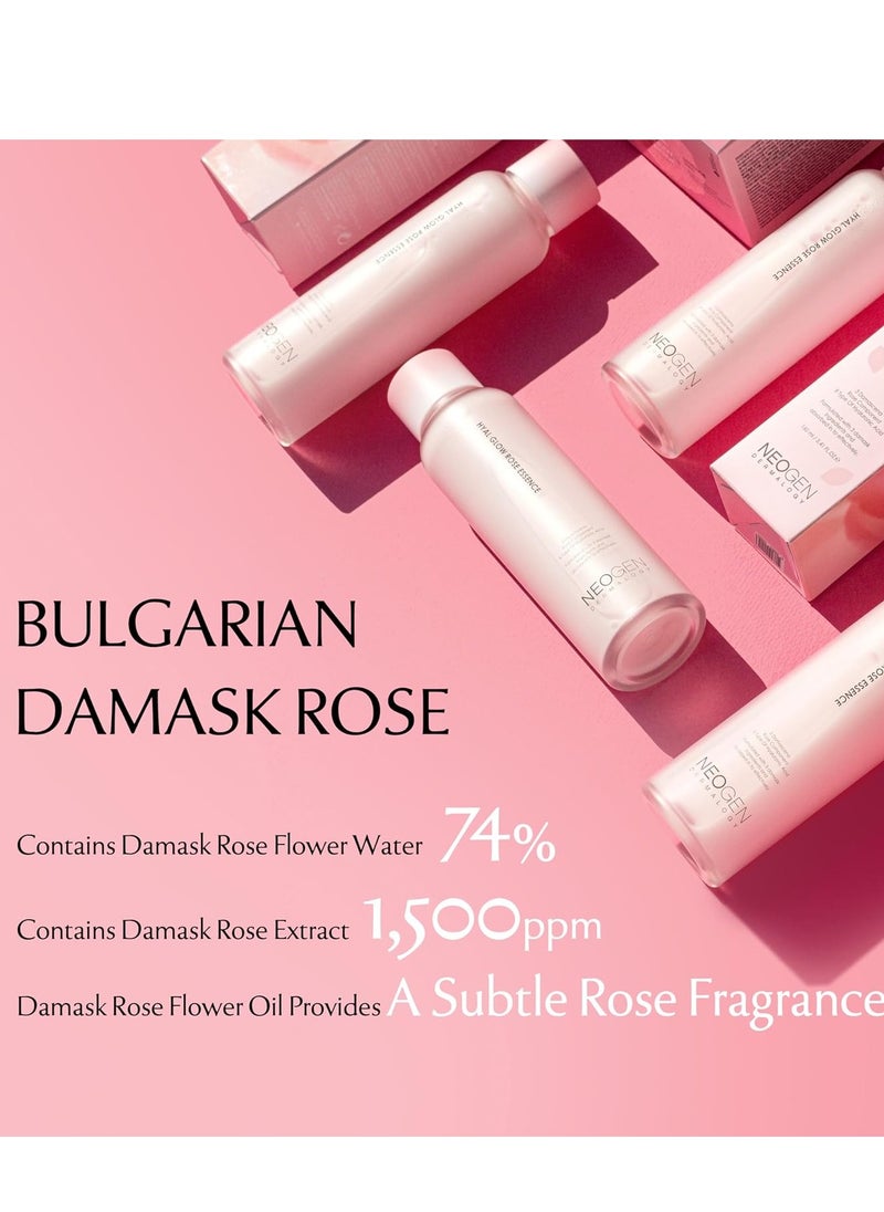 DERMALOGY by NEOGEN Hyal Glow Rose Essence - Hydrating Essence with 74% of Damask Rose Water Damask Rose Flower Oil & Damask Rose Extract 160ml / 5.41 oz