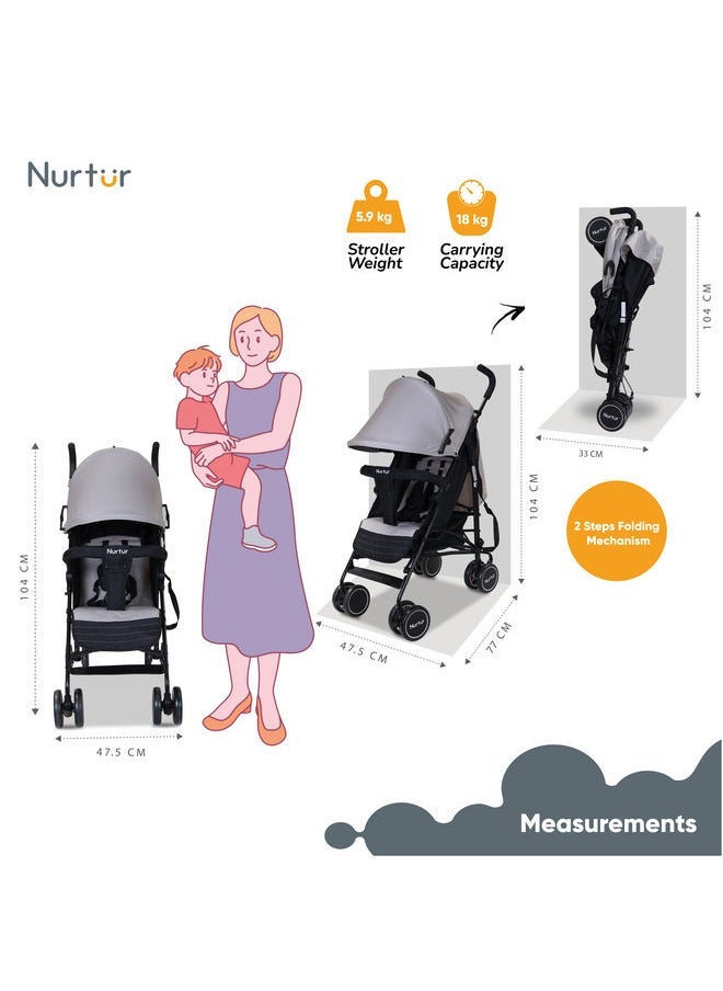 Lightweight Stroller 0 To 36 Months Storage Basket, Detachable Bumper And 5 Point Safety Harness