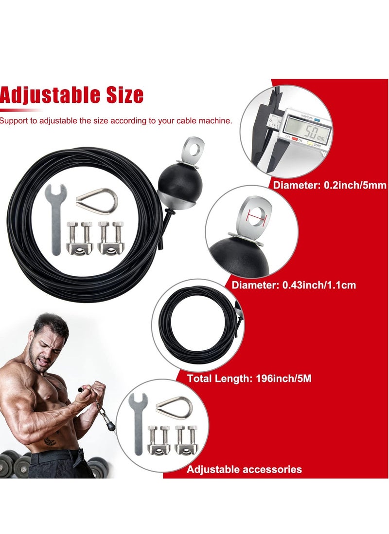 Fitness Pulley Cable 196 Inch, Adjustable Home Gym Cable Pulley System Replacement Fitness Cable, Thick 5 mm Heavy Duty Pulley Cable, for Home Gym Cable Pulley Machine Accessories