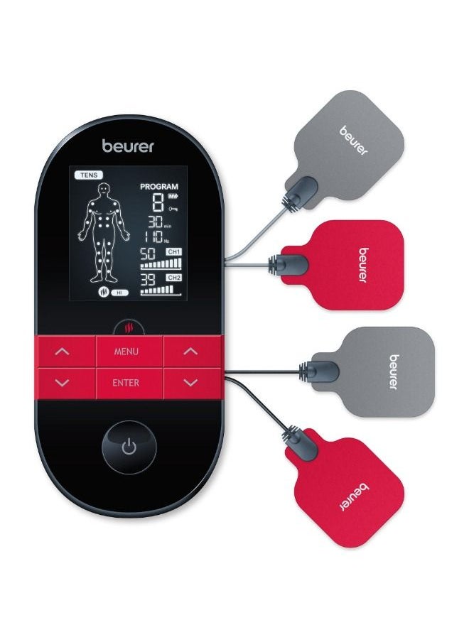 EM59 Digital TENS/EMS Device with Heat, 4-in-1 stimulation device for pain therapy, muscle stimulation, massage and heat therapy, 4 electrodes, 70 programmes, 50 intensity levels