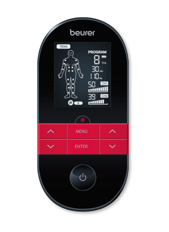 EM59 Digital TENS/EMS Device with Heat, 4-in-1 stimulation device for pain therapy, muscle stimulation, massage and heat therapy, 4 electrodes, 70 programmes, 50 intensity levels