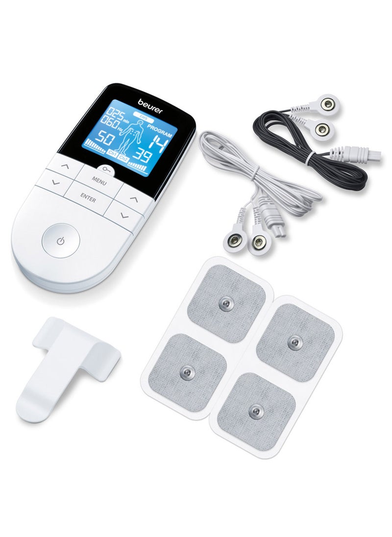 EM49 PainFree Digital TENS and EMS Machine Drug-free natural pain relief 3-in-1 pain relief, rehabilitation and massage 70 training programmes 2 channels 4 self-adhesive electrodes
