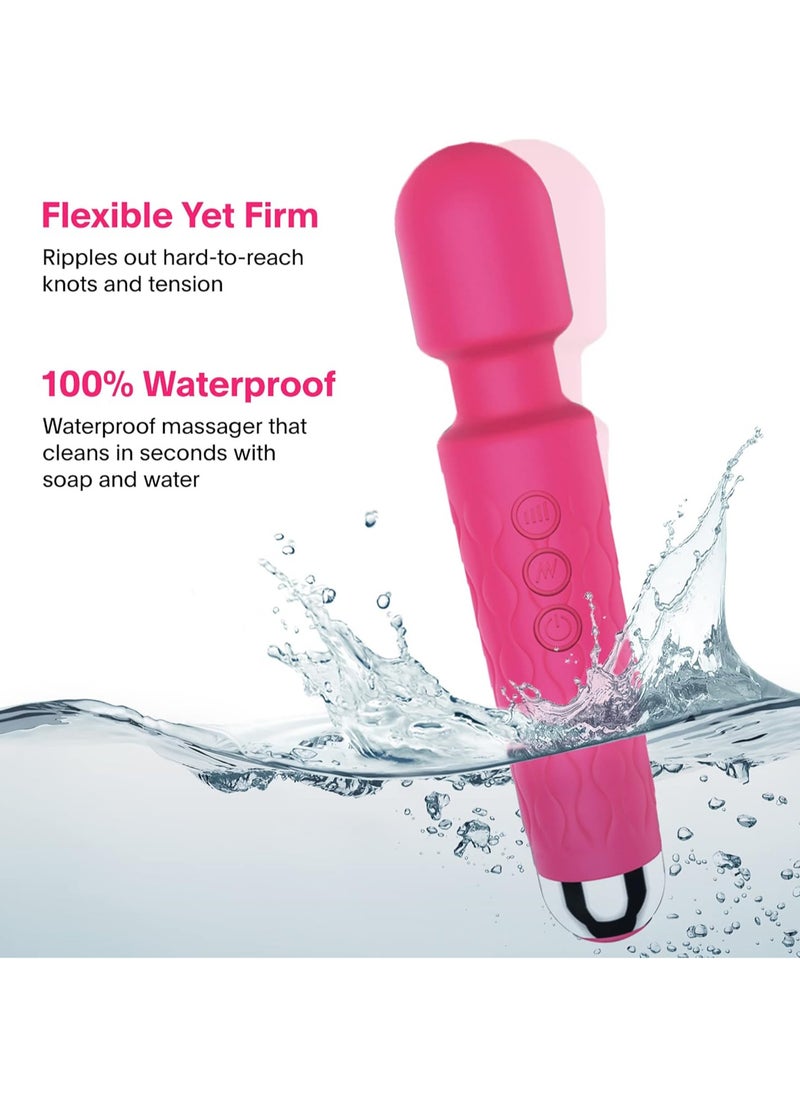 Powerful Vibrate Wand Massager with 20 Magic Vibration Modes, Whisper Quiet, Waterproof, Handheld, Cordless for Neck Shoulder Back Body Massage, Sports Recovery & Muscle Aches,Pink