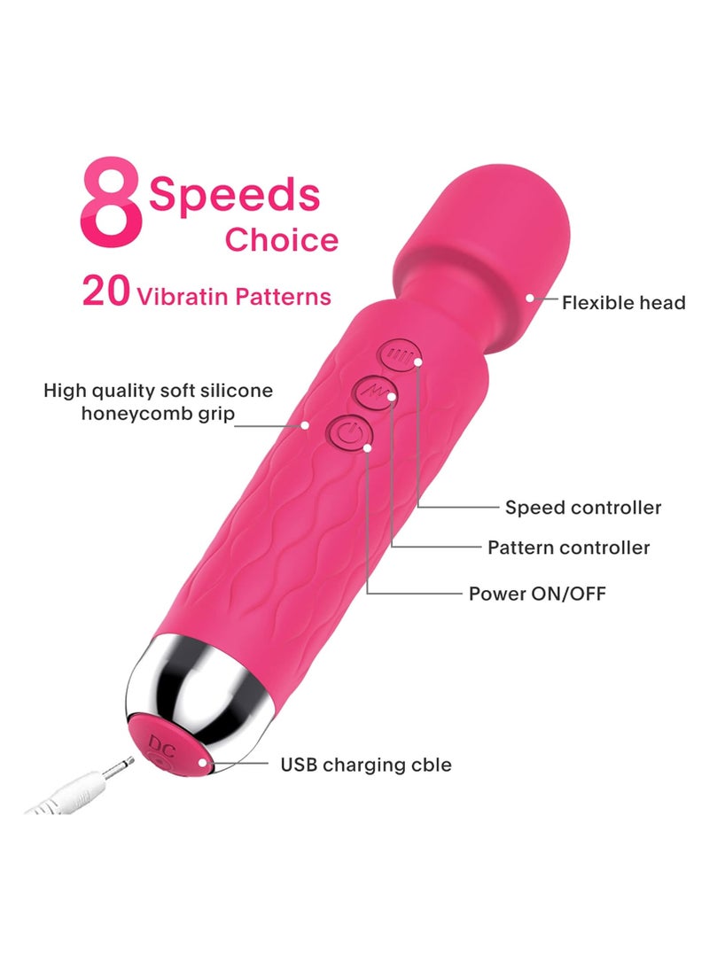 Powerful Vibrate Wand Massager with 20 Magic Vibration Modes, Whisper Quiet, Waterproof, Handheld, Cordless for Neck Shoulder Back Body Massage, Sports Recovery & Muscle Aches,Pink