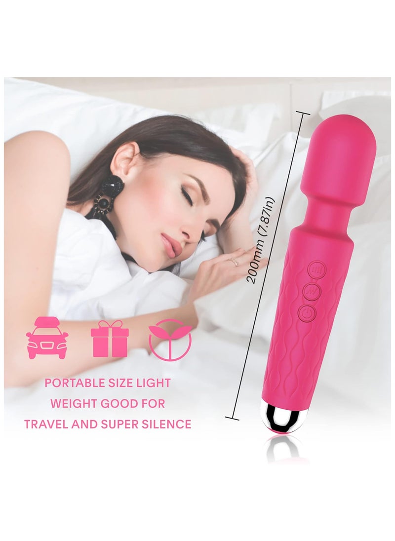 Powerful Vibrate Wand Massager with 20 Magic Vibration Modes, Whisper Quiet, Waterproof, Handheld, Cordless for Neck Shoulder Back Body Massage, Sports Recovery & Muscle Aches,Pink