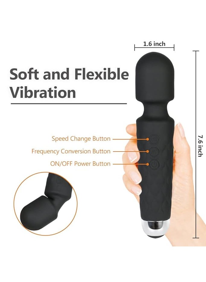 Powerful Vibrate Wand Massager with 20 Magic Vibration Modes, Whisper Quiet, Waterproof, Handheld, Cordless for Neck Shoulder Back Body Massage, Sports Recovery & Muscle Aches,Black