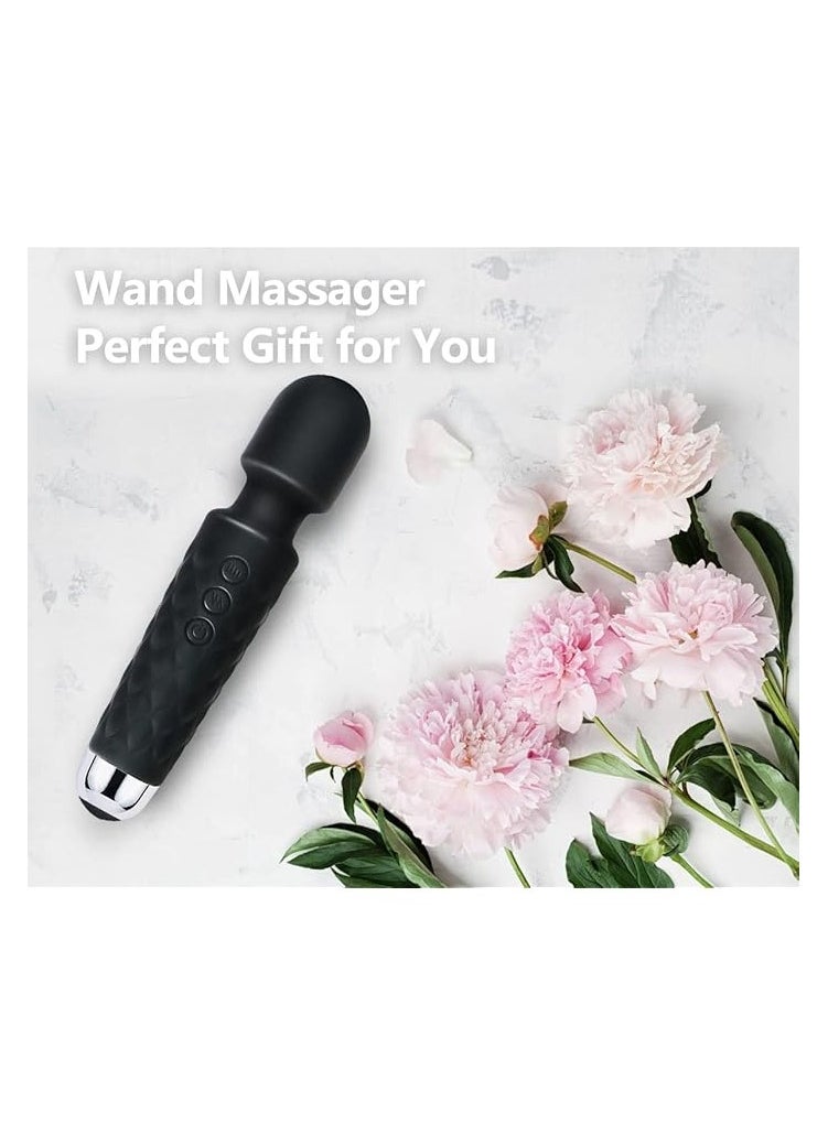 Powerful Vibrate Wand Massager with 20 Magic Vibration Modes, Whisper Quiet, Waterproof, Handheld, Cordless for Neck Shoulder Back Body Massage, Sports Recovery & Muscle Aches,Black