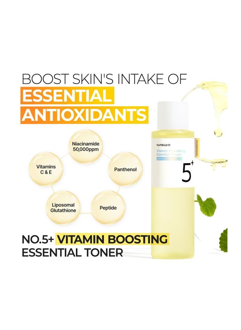 numbuzin No.5+ Vitamin Boosting Essential Toner | Niacinamide, Hyperpigmentation Radiant Skin, Antioxidant, Vegan, Non-irritating | Korean Skin Care for Face, 3.38 Fl Oz