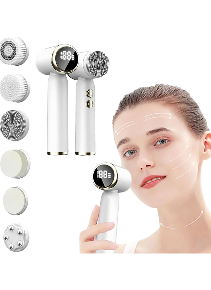 6 in 1 Electric Powered Facial Cleansing Brush, IPX6 Waterproof Facial Brush, 3 Speed Levels, Face Pore Cleaner with 6 Brush Heads